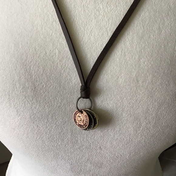 NEW Leatherette ADJUSTABLE Necklace 3 Faux Coins Surfer Boho Style Unisex Slide - Picture 8 of 13